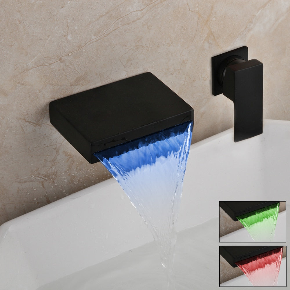 OUBONI LED Waterfall Bathtub Faucets/ Single Handle Basin Sink Tap Mixers
