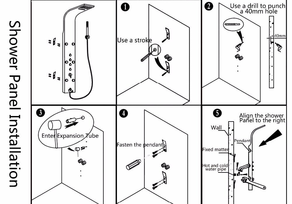 OUBONI Digital Shower Panel ,with LED Rain Waterfall, Shower Spa Jets , and a Bath Shower Mixer Faucet