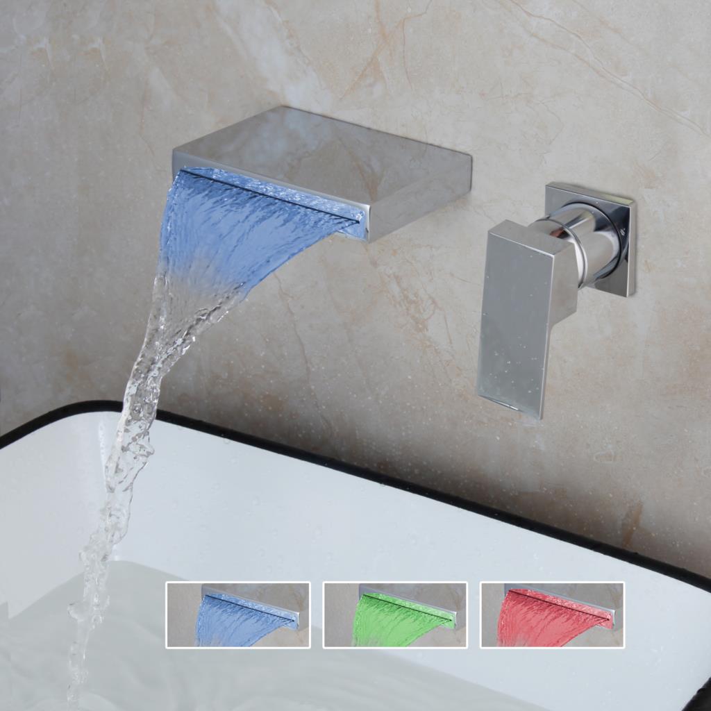 OUBONI LED Waterfall Bathtub Faucets/ Single Handle Basin Sink Tap Mixers