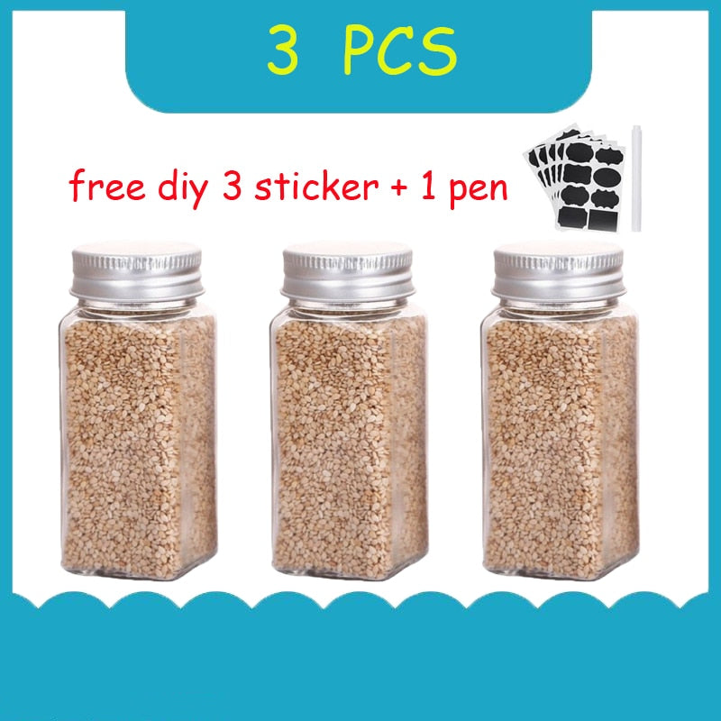 2-14PCS set seasoning jar square glass container