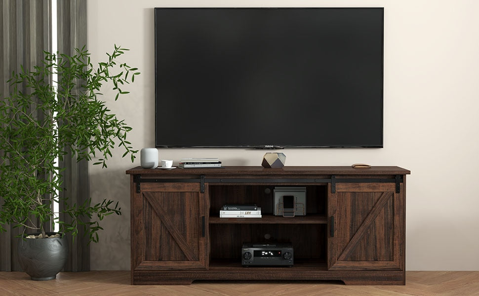 White, Entertainment Center with Storage, & Sliding Barn Door Media Cabinet