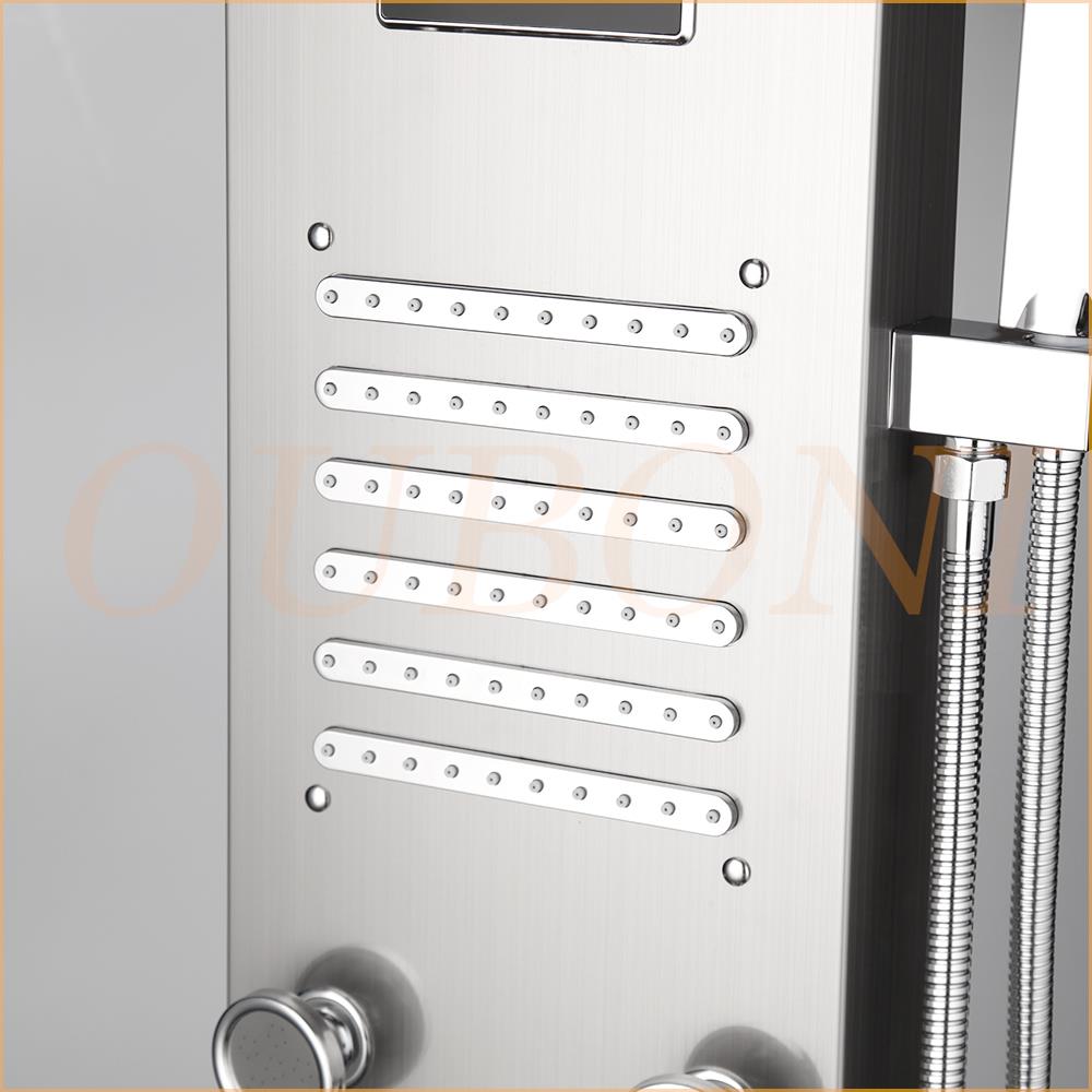 OUBONI Digital Shower Panel ,with LED Rain Waterfall, Shower Spa Jets , and a Bath Shower Mixer Faucet