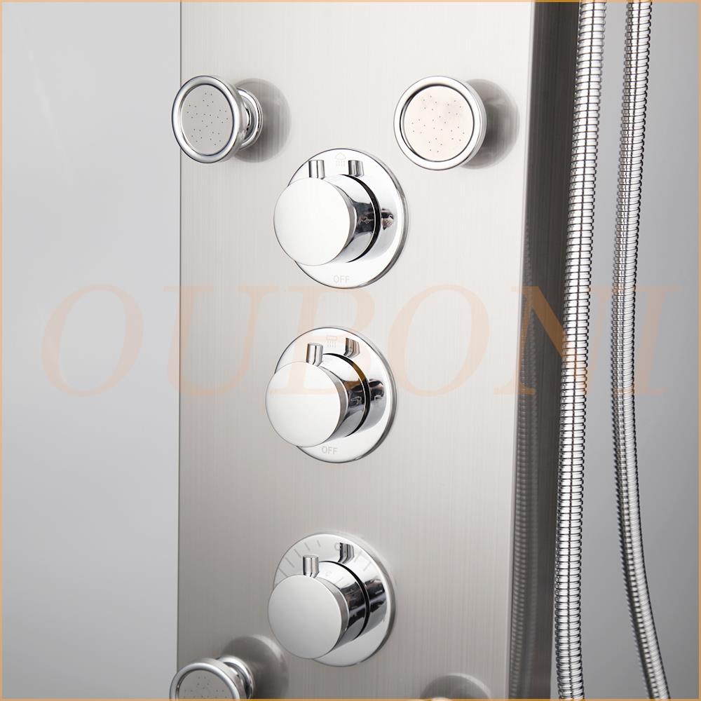 OUBONI Digital Shower Panel ,with LED Rain Waterfall, Shower Spa Jets , and a Bath Shower Mixer Faucet