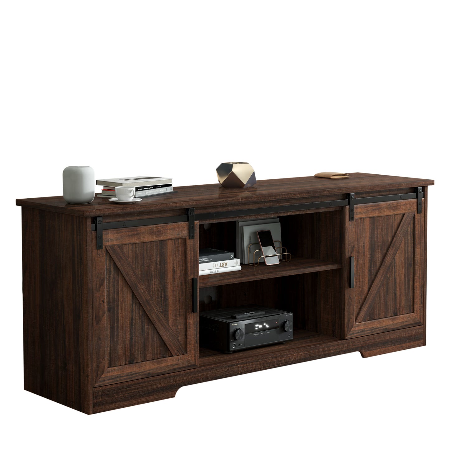 White, Entertainment Center with Storage, & Sliding Barn Door Media Cabinet