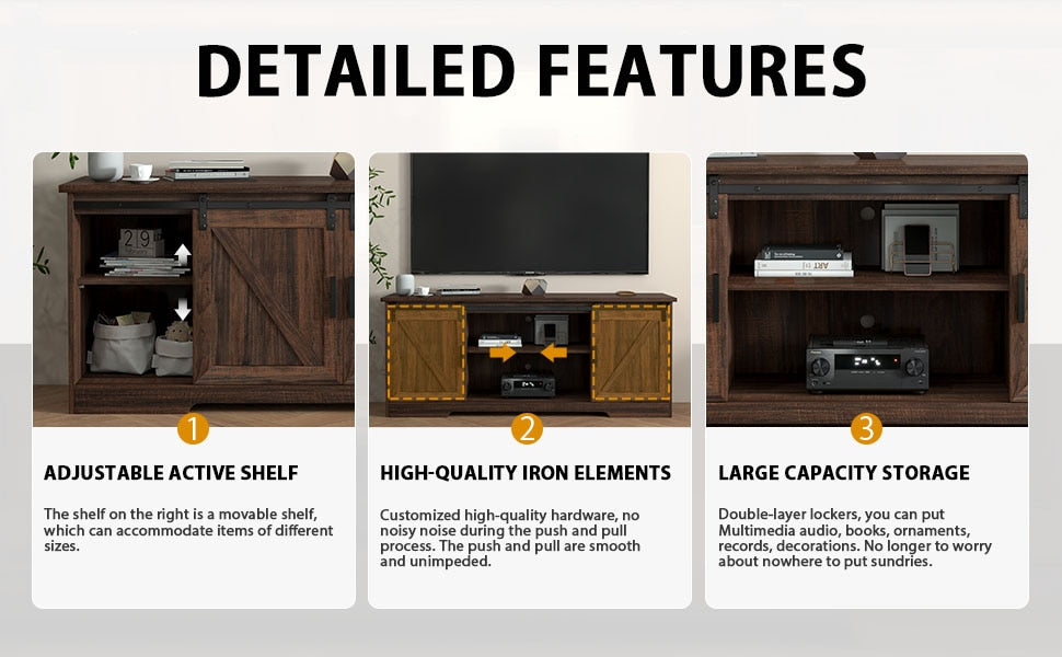 White, Entertainment Center with Storage, & Sliding Barn Door Media Cabinet