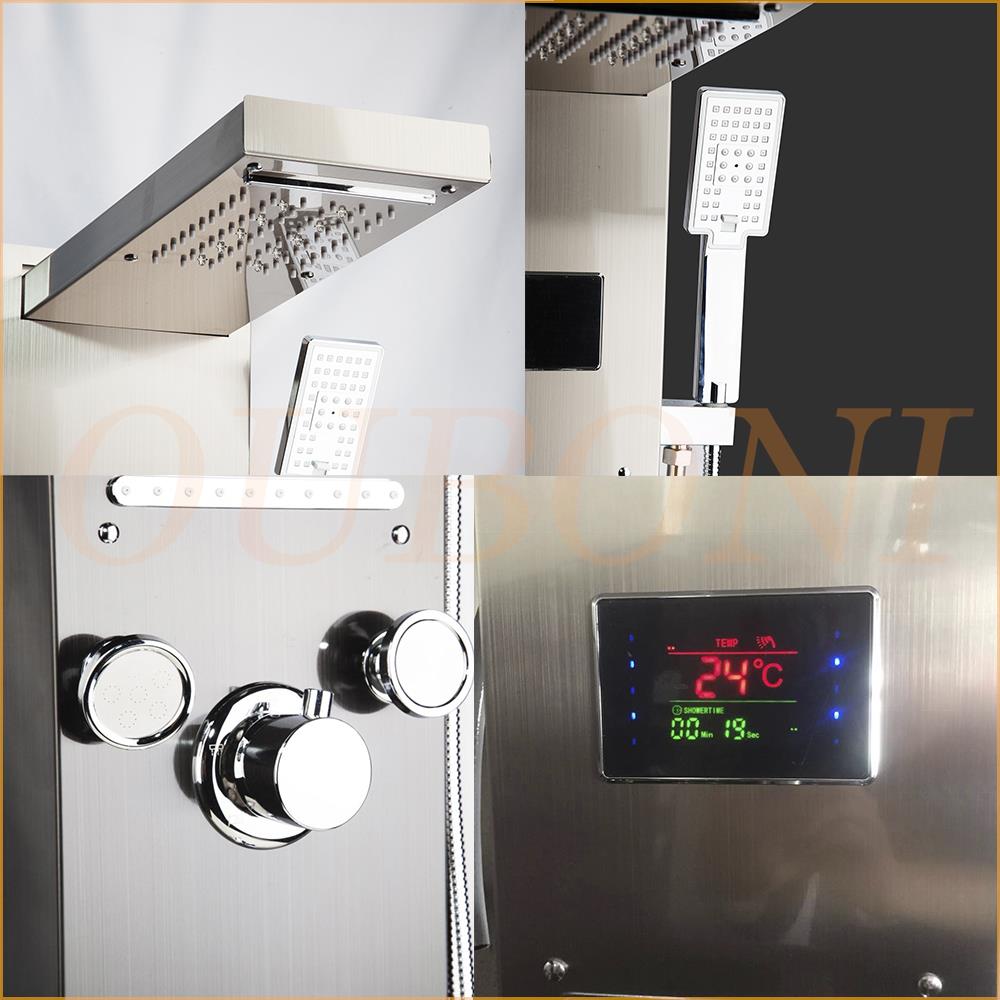 OUBONI Digital Shower Panel ,with LED Rain Waterfall, Shower Spa Jets , and a Bath Shower Mixer Faucet