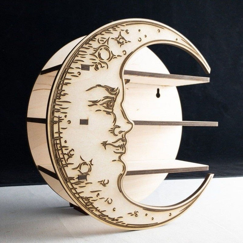 Rustic, Wall Hanging Storage Rack, Wooden Moon Shelf