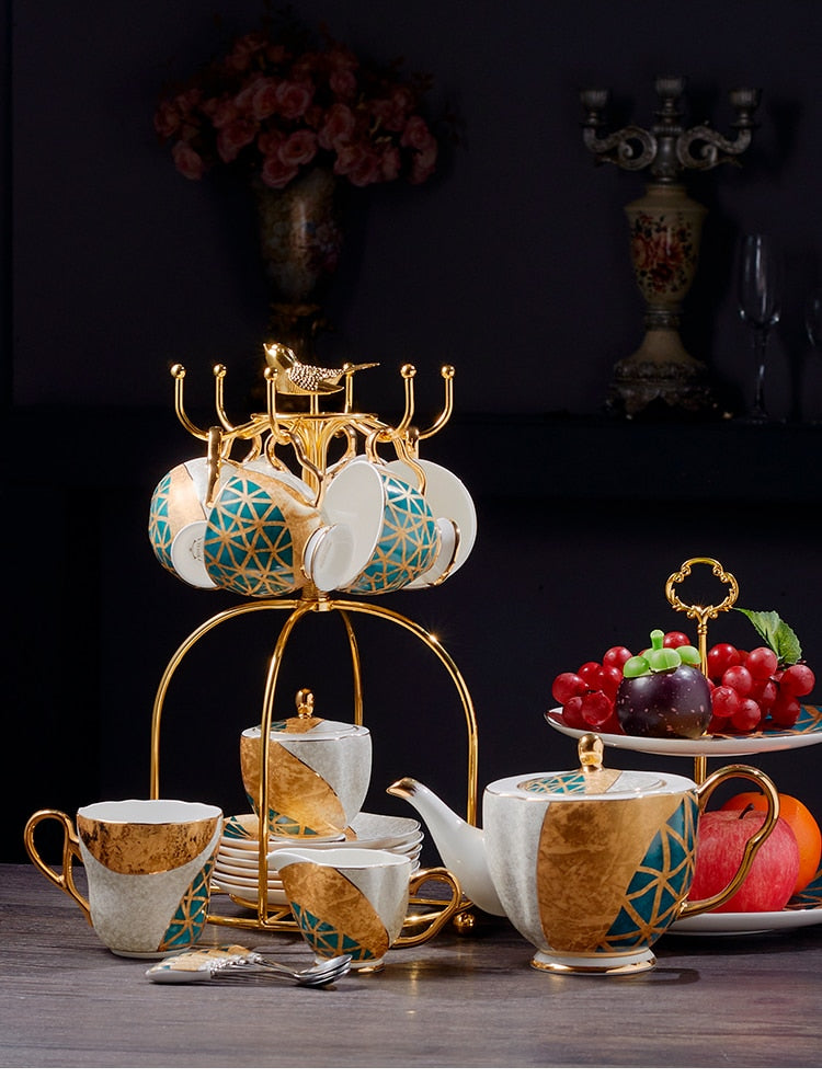 WSHYUFEI Bone China Coffee/Tea Set Porcelain with a Gold Inlay