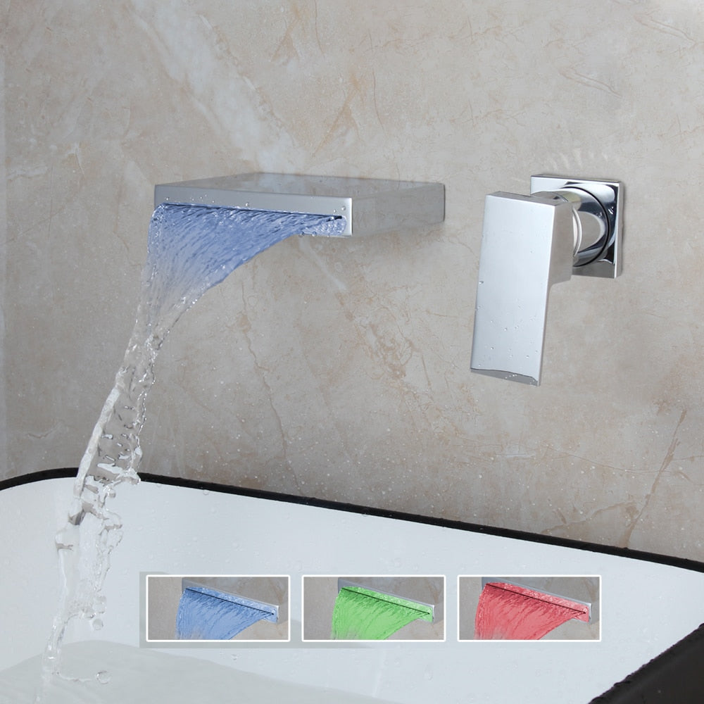 OUBONI LED Waterfall Bathtub Faucets/  Single Handle Basin Sink Tap Mixers