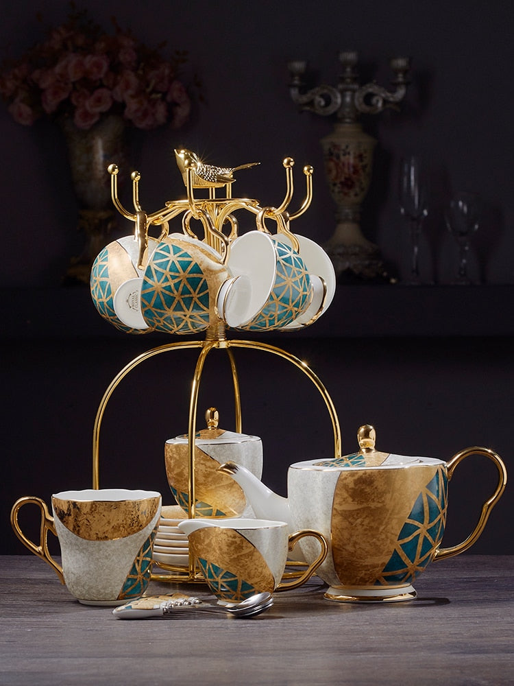 WSHYUFEI Bone China Coffee/Tea Set Porcelain with a Gold Inlay