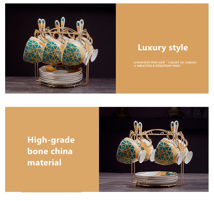 WSHYUFEI Bone China Coffee/Tea Set Porcelain with a Gold Inlay