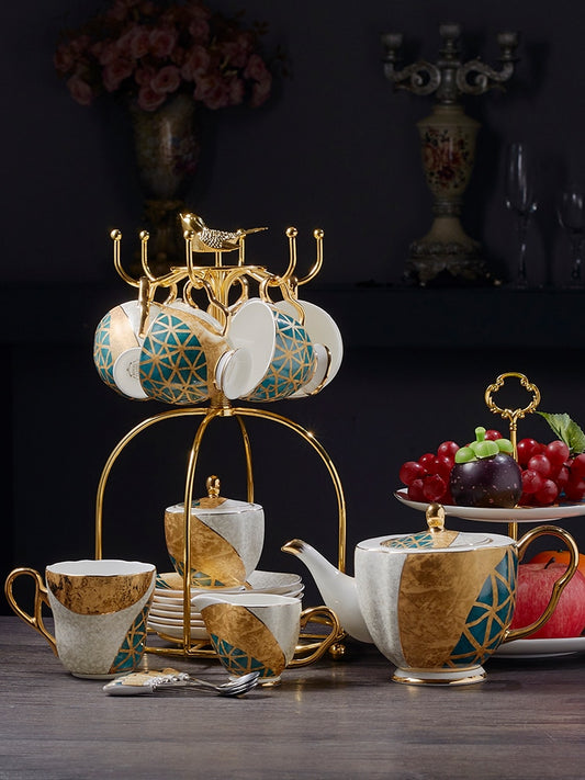 WSHYUFEI Bone China Coffee/Tea Set Porcelain with a Gold Inlay