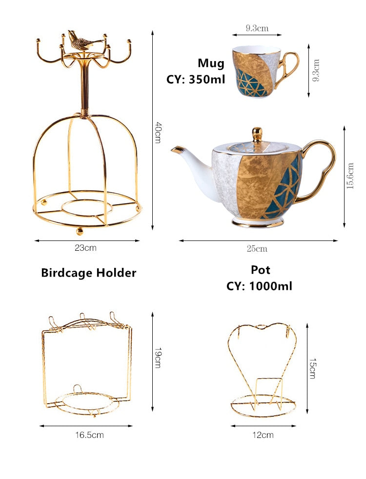 WSHYUFEI Bone China Coffee/Tea Set Porcelain with a Gold Inlay