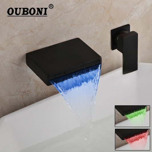 OUBONI LED Waterfall Bathtub Faucets/  Single Handle Basin Sink Tap Mixers