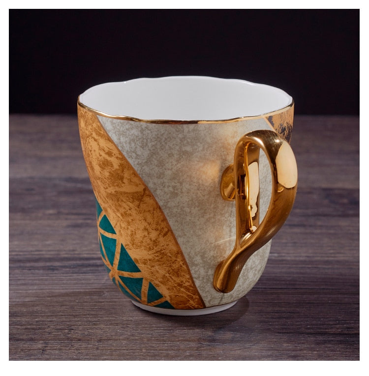 Luxury Gold Inlay Ceramic Coffee Cup and Saucer Coffee Cup Set