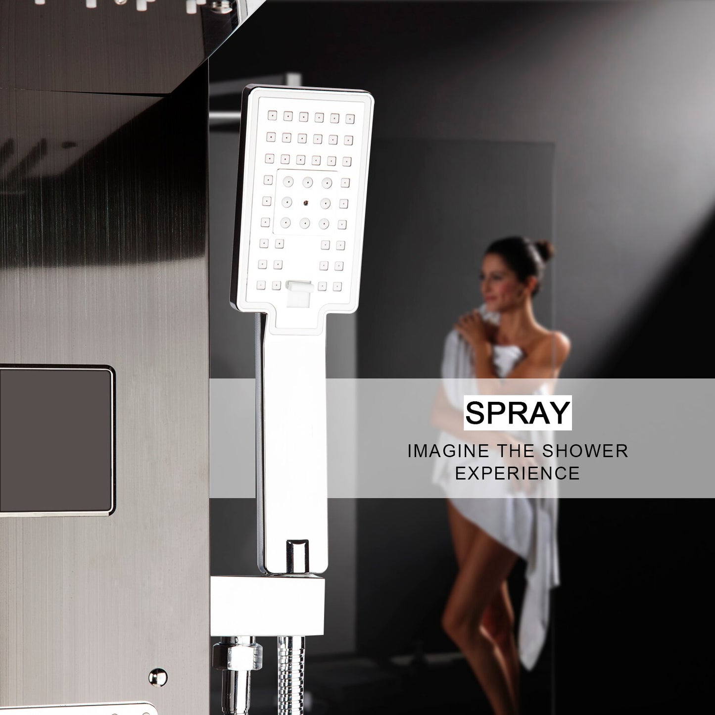 OUBONI  Digital Shower Panel ,with LED Rain Waterfall, Shower Spa Jets , and a  Bath Shower Mixer Faucet