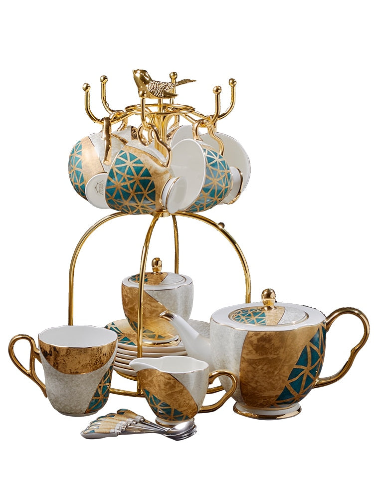 WSHYUFEI Bone China Coffee/Tea Set Porcelain with a Gold Inlay