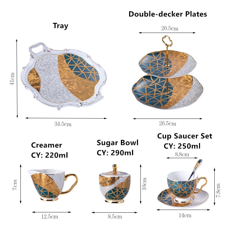 WSHYUFEI Bone China Coffee/Tea Set Porcelain with a Gold Inlay