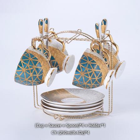 WSHYUFEI Bone China Coffee/Tea Set Porcelain with a Gold Inlay