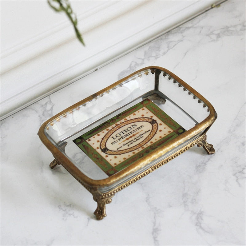 Nordic Imported Glass with Brass/ Exquisite Knotted Soap Dish