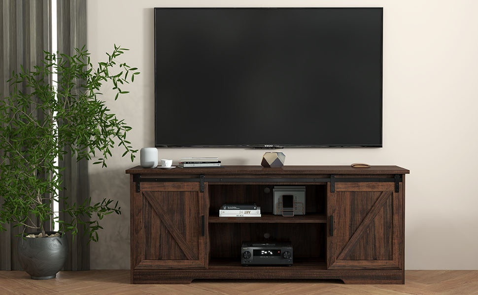 White, Entertainment Center with Storage,  & Sliding Barn Door Media Cabinet