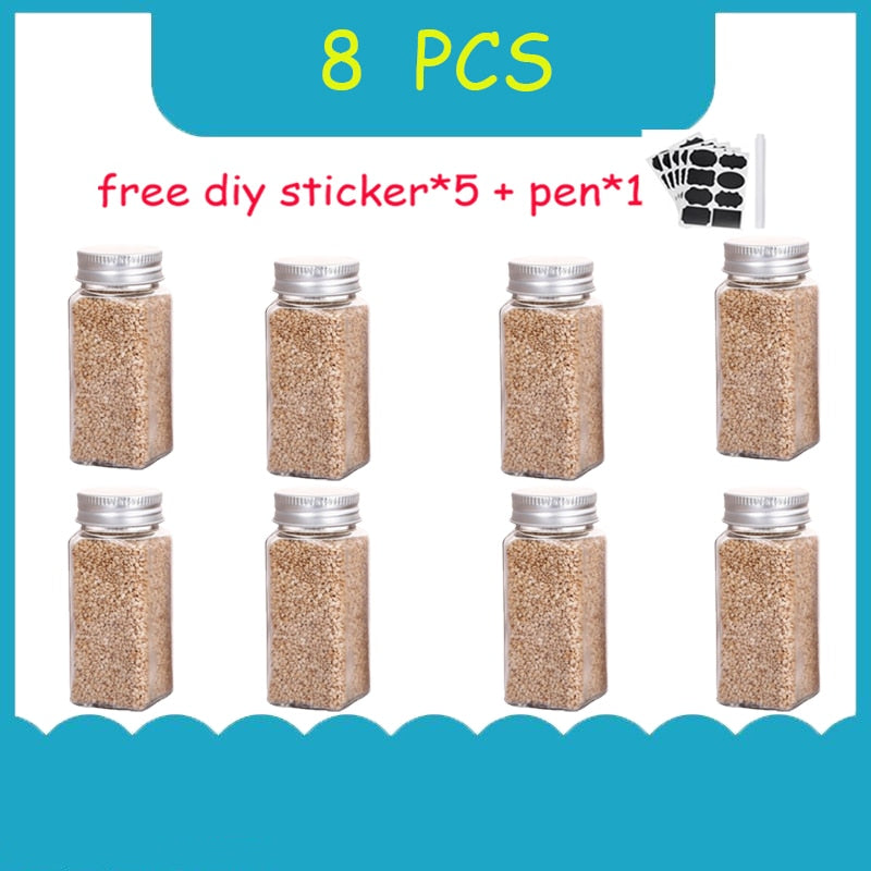 2-14PCS set seasoning jar square glass container