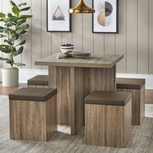 5-Piece Dexter Dining Set with Storage Ottoman