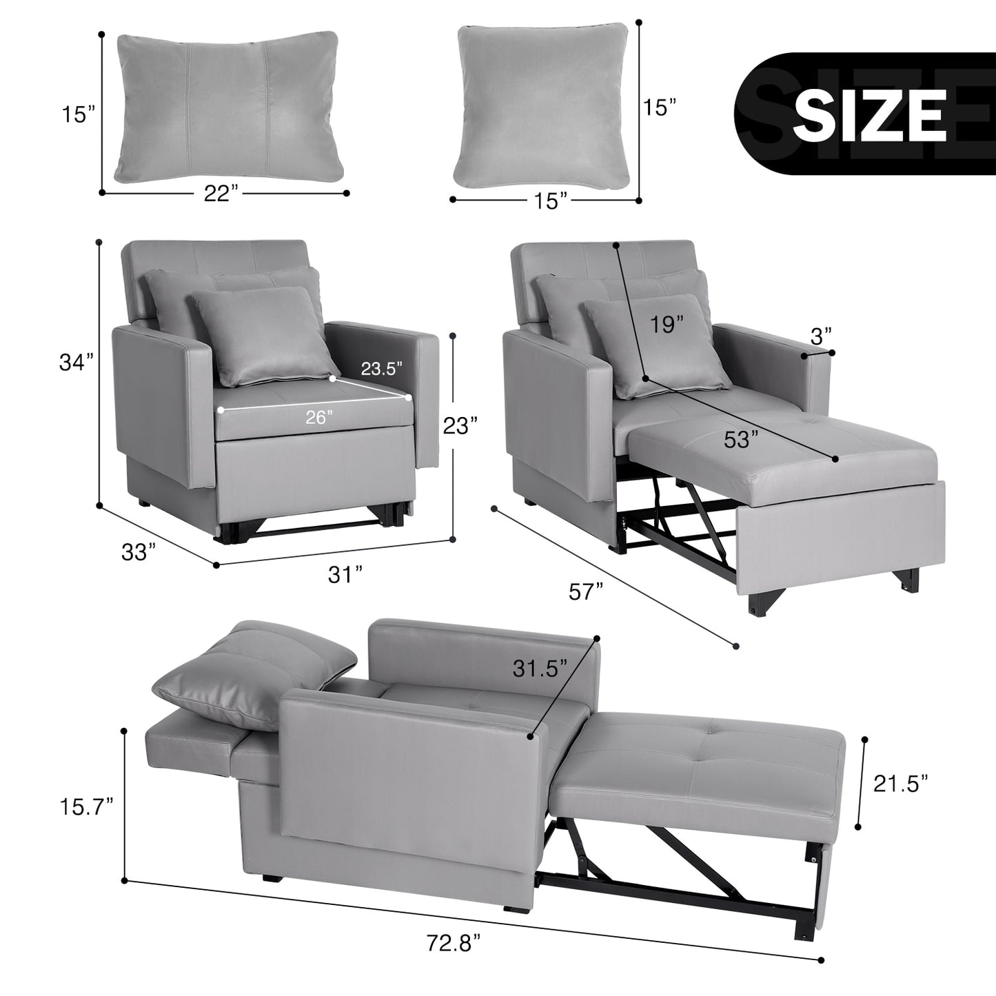 3-in-1 Sleeper Sofa, Chair, Bed