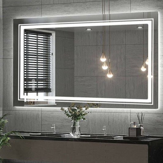 Large LED Vanity Mirror Wall Mounted Anti-Fog Dimmable Makeup Mirror