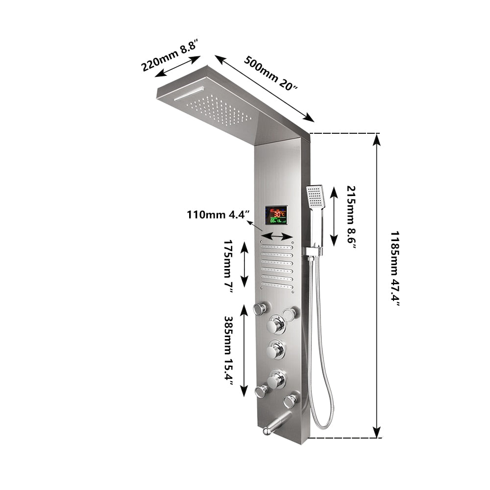 OUBONI  Digital Shower Panel ,with LED Rain Waterfall, Shower Spa Jets , and a  Bath Shower Mixer Faucet