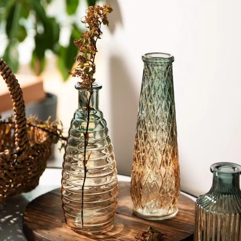 Retro Embossed Decorative Hydroponic Glass Vase