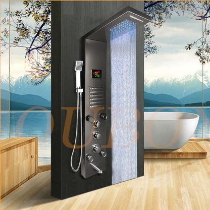 OUBONI  Digital Shower Panel ,with LED Rain Waterfall, Shower Spa Jets , and a  Bath Shower Mixer Faucet