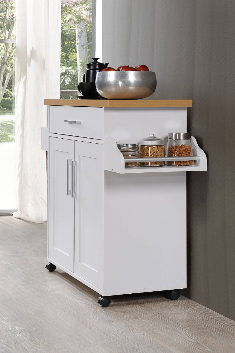 Hodedah Kitchen Cart with Spice Rack plus Towel Holder