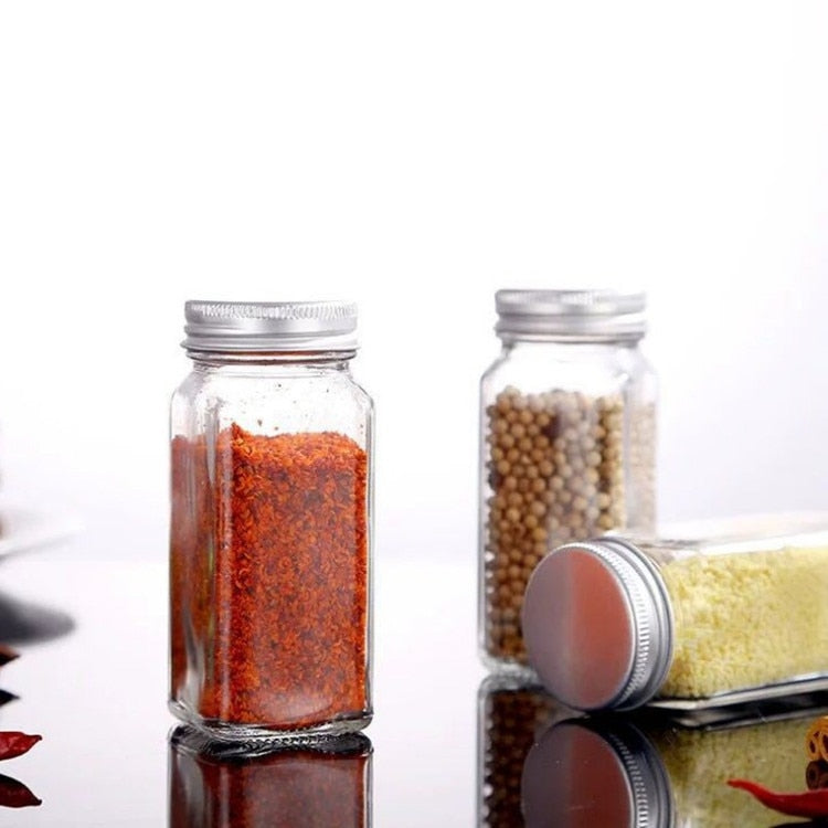 2-14PCS set seasoning jar square glass container