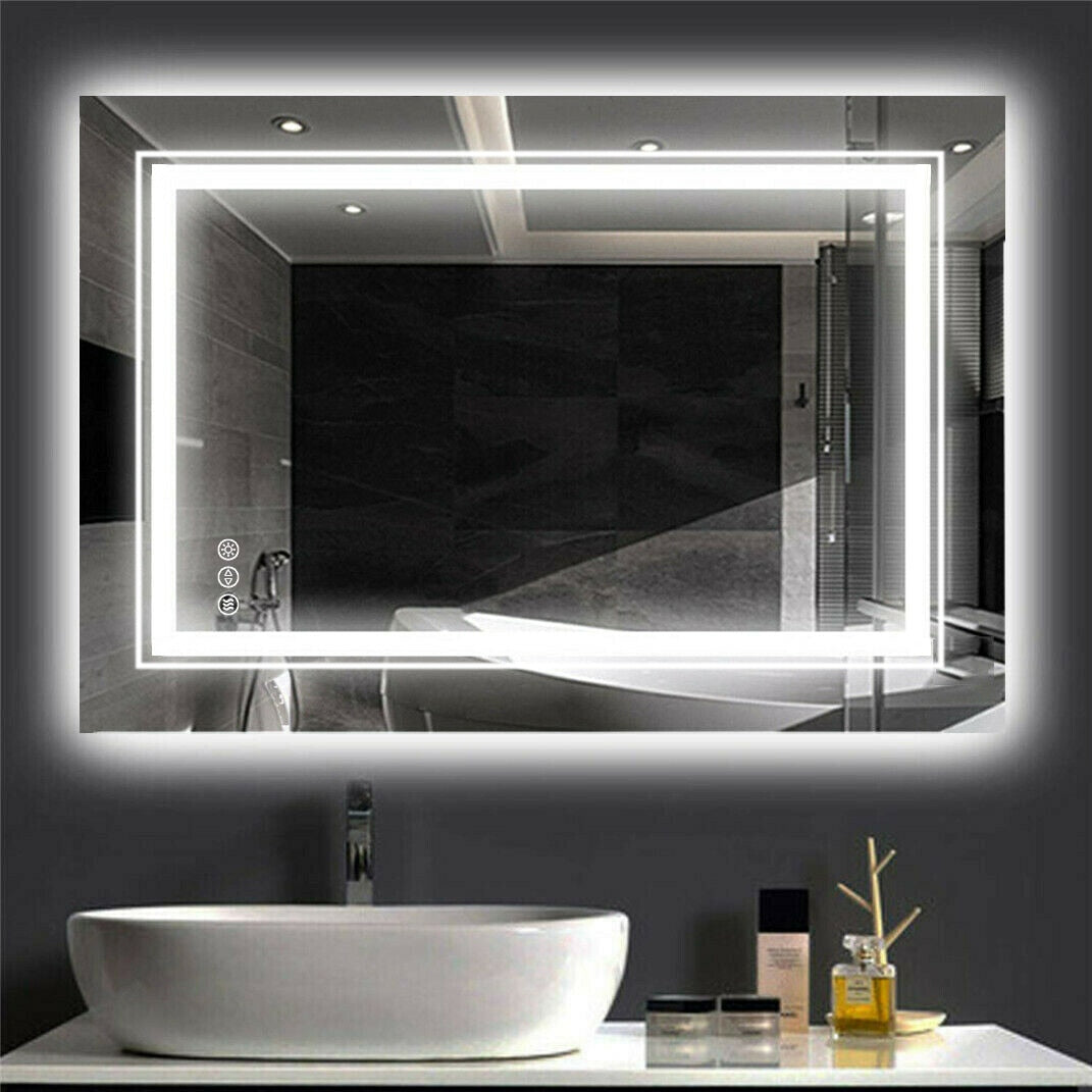 Large LED Vanity Mirror Wall Mounted Anti-Fog Dimmable Makeup Mirror