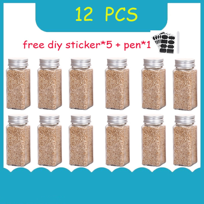 2-14PCS set seasoning jar square glass container