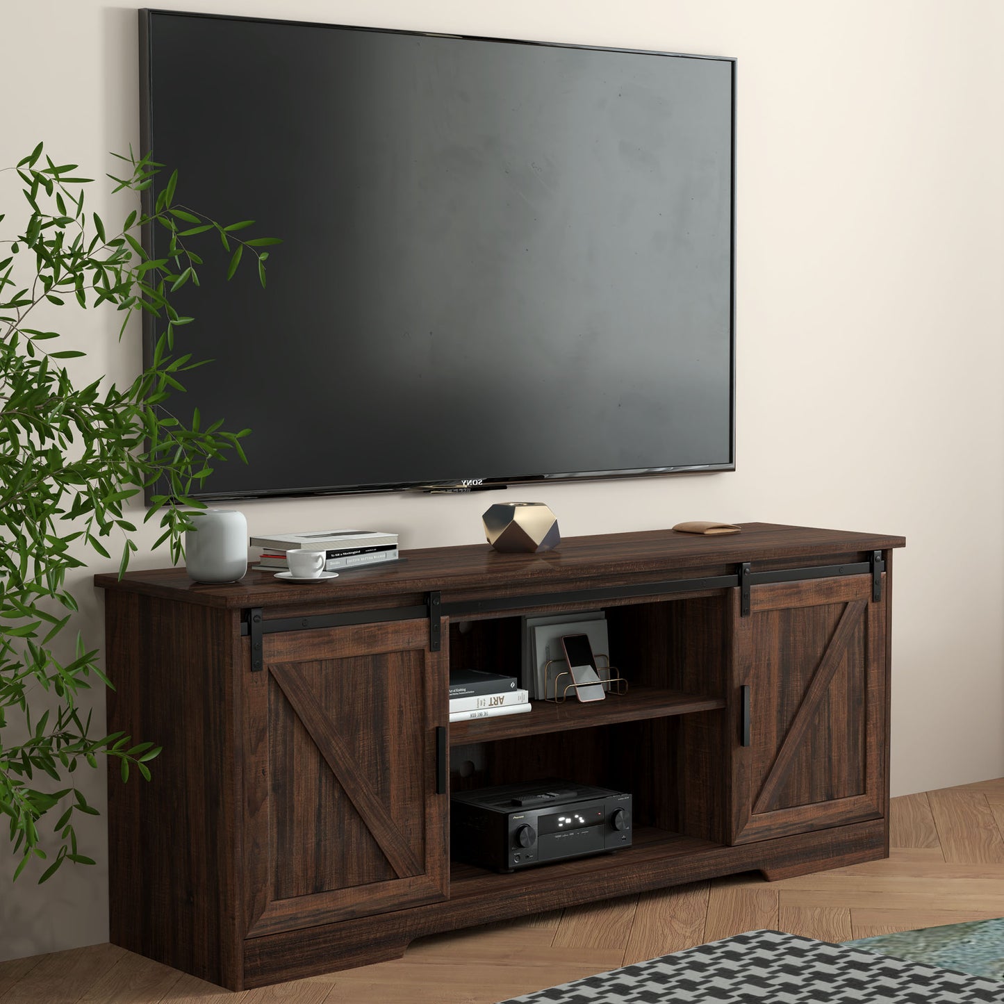 White, Entertainment Center with Storage,  & Sliding Barn Door Media Cabinet