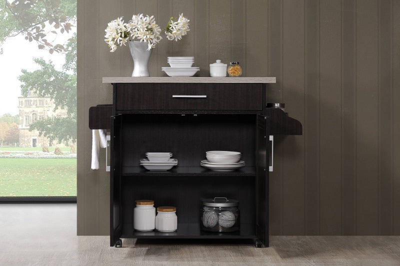 Hodedah Kitchen Cart with Spice Rack plus Towel Holder